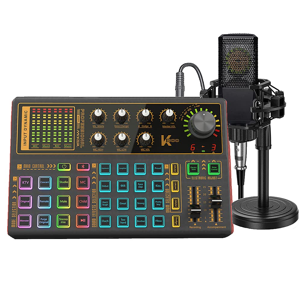 Podcast Equipment Bundle, BM-800 Recording Studio Package with Voice Changer, Live Sound Card - Audio Interface for Laptop Computer Vlog Living Broadcast Live Streaming YouTube TikTok (AM100-V8)