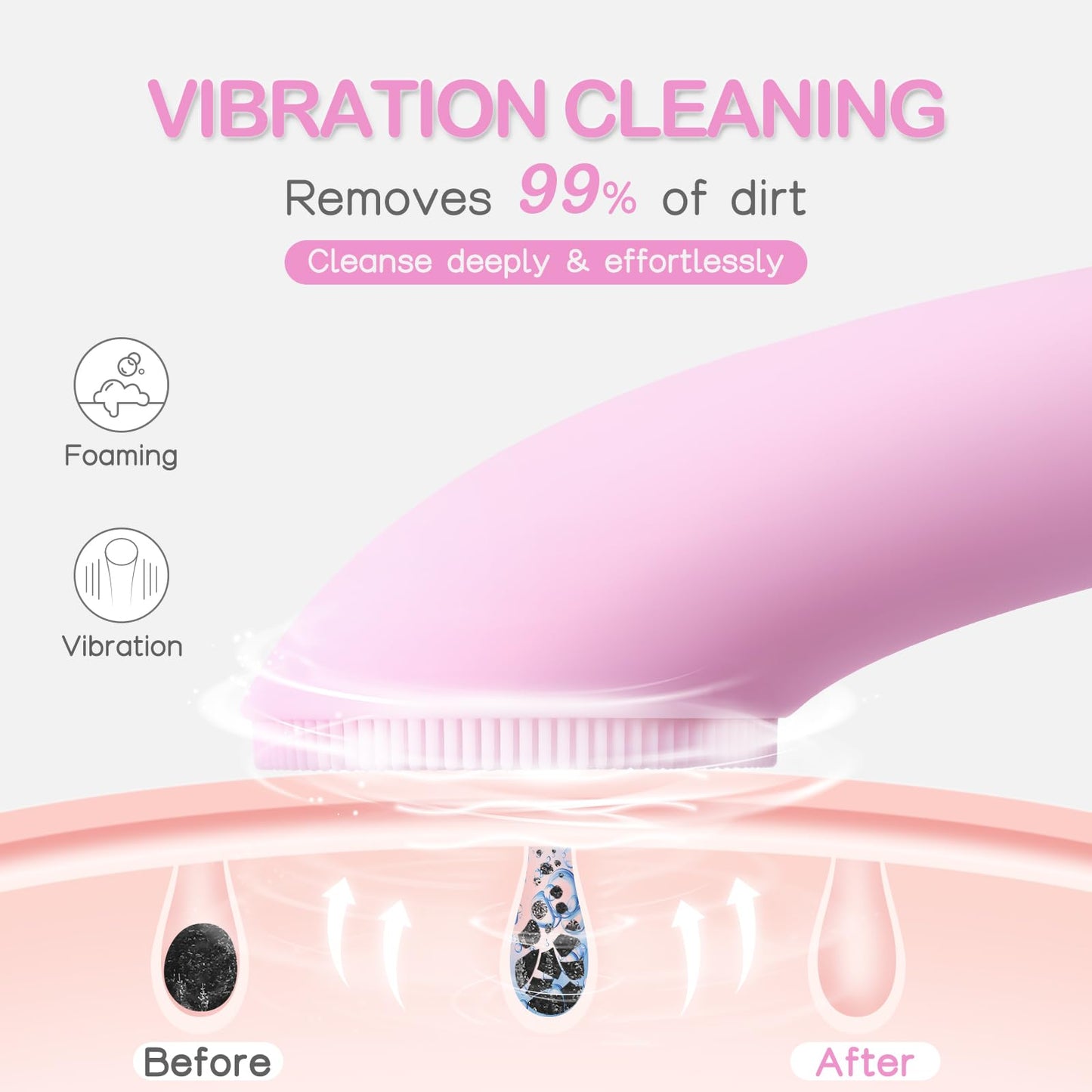 Silicone Face Scrubber, Rechargeable Facial Cleansing Brush with Heat Massage End, Vibrating Exfoliator Scrubber for Deep Cleaning, Waterproof Face Brush for Women and Men
