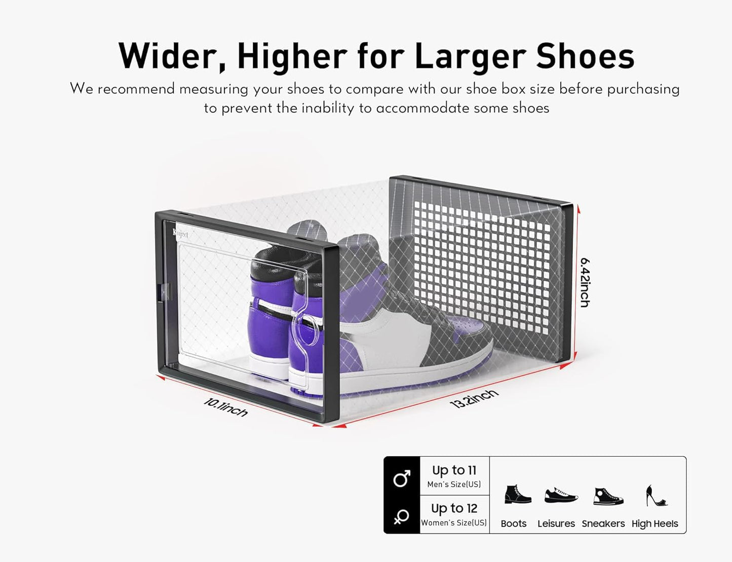 Shoe Storage Boxes Organizers Clear Plastic Stackable 12 Pack, Shoe Rack & Holder Substitute, Sneaker Containers, Toy Storage Organizer Bins for Entryway, Closet, Under Bed, Black