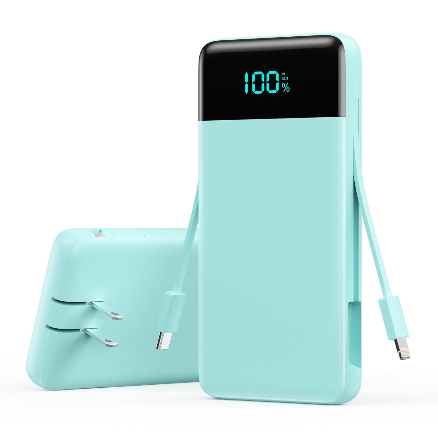 Wireless Portable Charger 40800mAh with 3 Built-in Cables,7-in-1 15W Wireless Charging Power Bank,25W PD QC 4.0 Fast Charging USB C LCD Display Battery Pack for iPhone 17/16/15/13,Samsung,Android etc