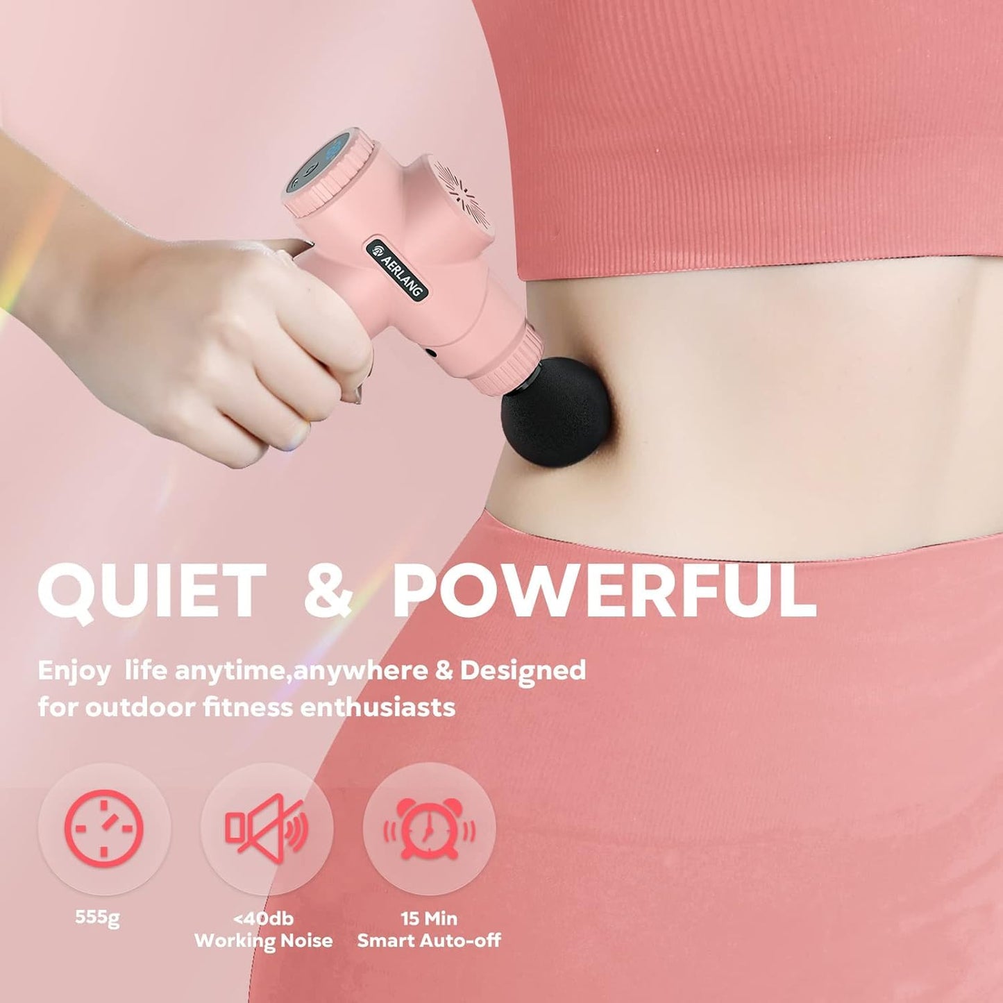 Mini Massage Gun-Pink，Muscle Deep Tissue Massager Gun, Handheld Percussion Massager, Portable Quiet Massage Gun with Carry Case for Home Office Gym Motehr Day Gifts for Women Men Her