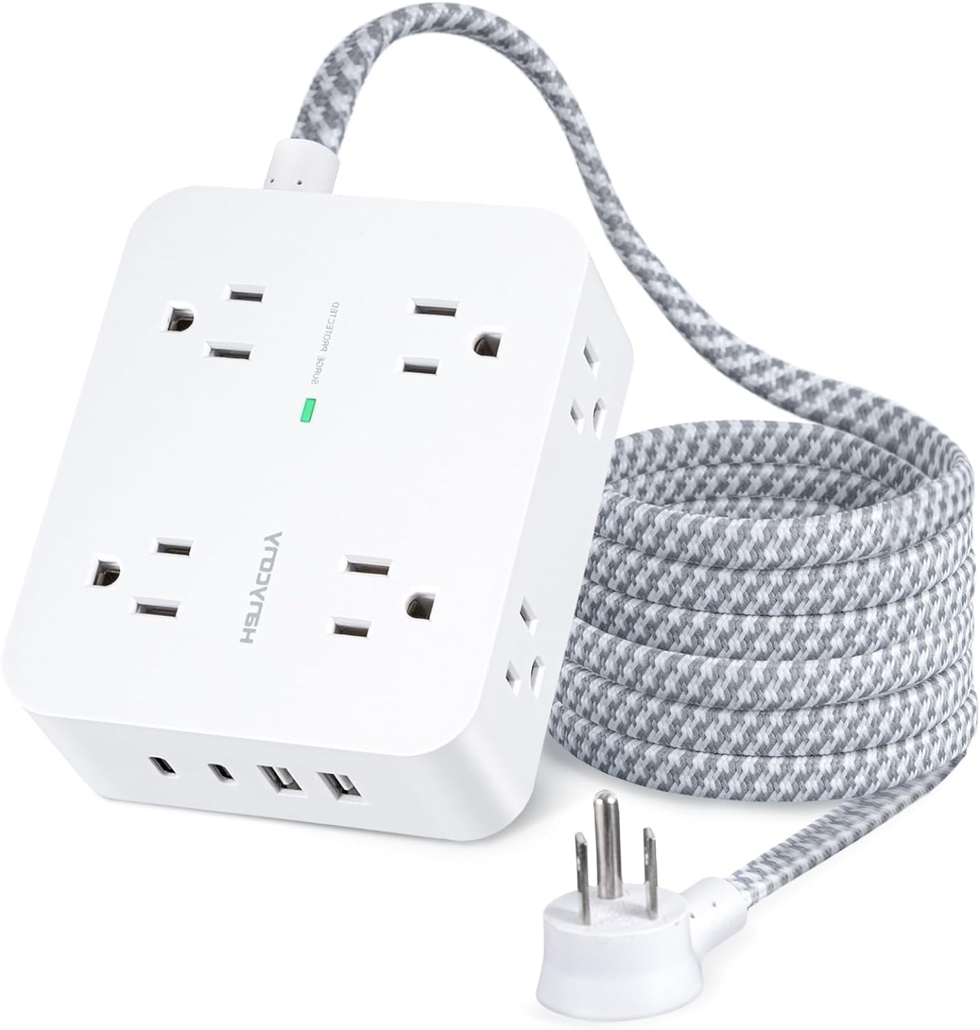 Surge Protector Power Strip - HANYCONY 8 Outlets 4 USB (2 USB C) Charging Ports, Multi Plug Outlet Extender, 5Ft Braided Extension Cord, Flat Plug Wall Mount Desk Charging Station for Home Office ETL