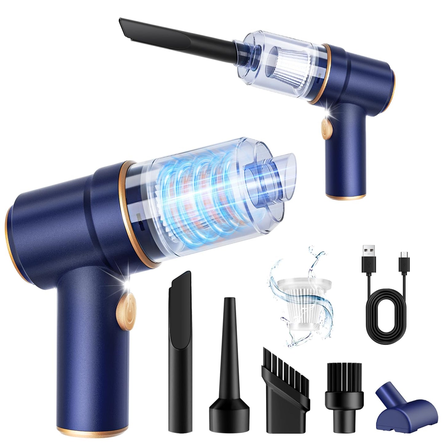 Handheld Car Vacuum Cleaner, 9000Pa Vacuum Cleaner and Air Duster, 120W High Power Hand Held Vacuum with LED Light and Multi-Nozzles for Car, Home, Office, Pet