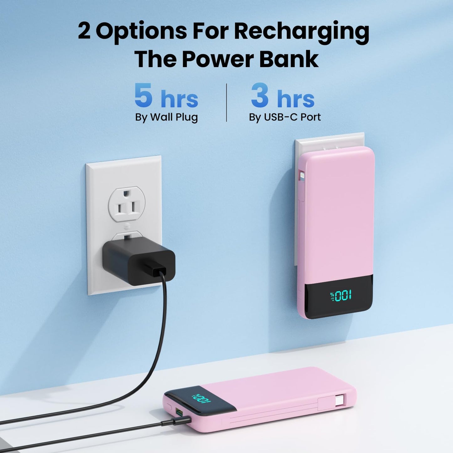 Wireless Portable Charger 40800mAh with 3 Built-in Cables,7-in-1 15W Wireless Charging Power Bank,25W PD QC 4.0 Fast Charging USB C LCD Display Battery Pack for iPhone 17/16/15/13,Samsung,Android etc