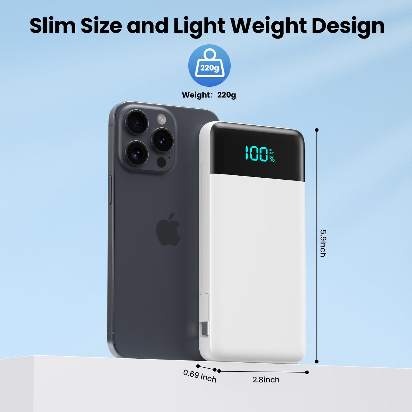 Wireless Portable Charger 40800mAh with 3 Built-in Cables,7-in-1 15W Wireless Charging Power Bank,25W PD QC 4.0 Fast Charging USB C LCD Display Battery Pack for iPhone 17/16/15/13,Samsung,Android etc