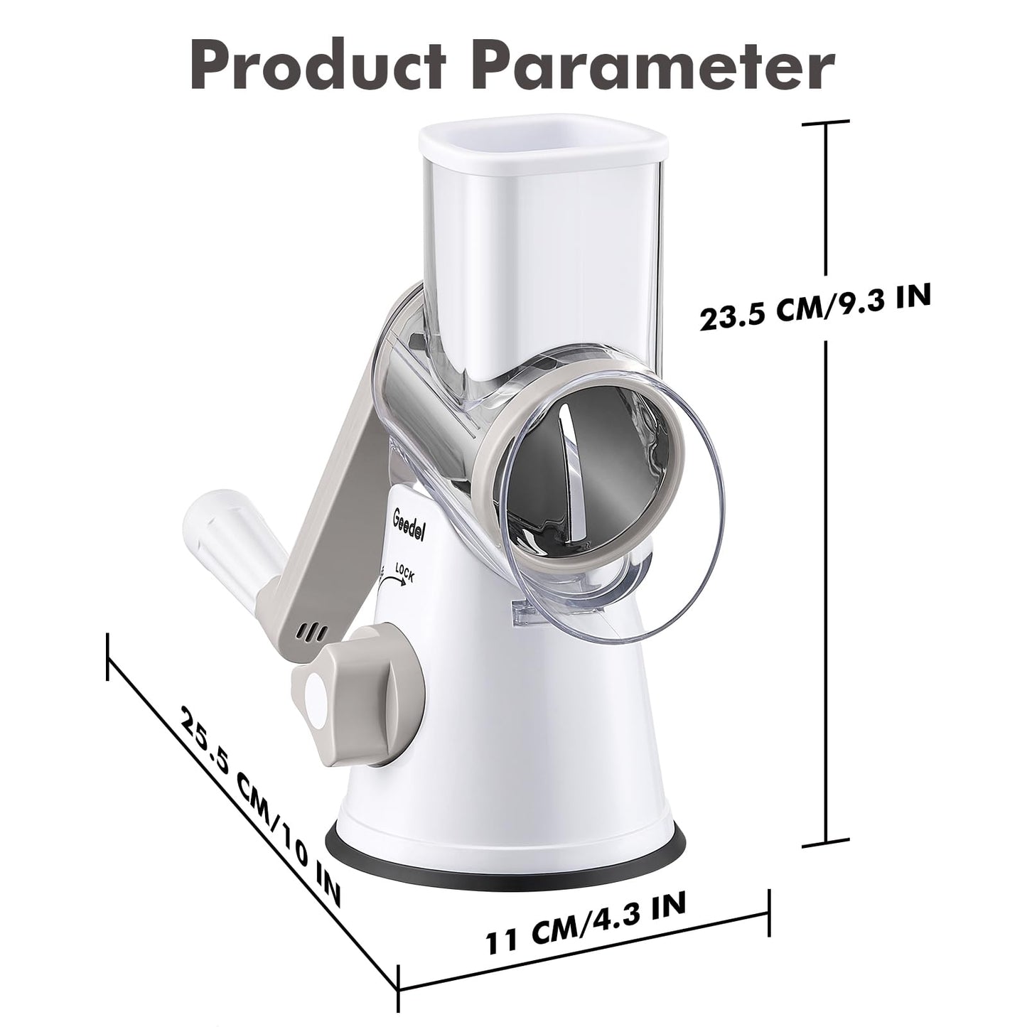 Rotary Cheese Grater, Kitchen Mandoline Vegetable Slicer with 3 Interchangeable Blades, Easy to Clean Grater for Fruit, Vegetables, Nuts