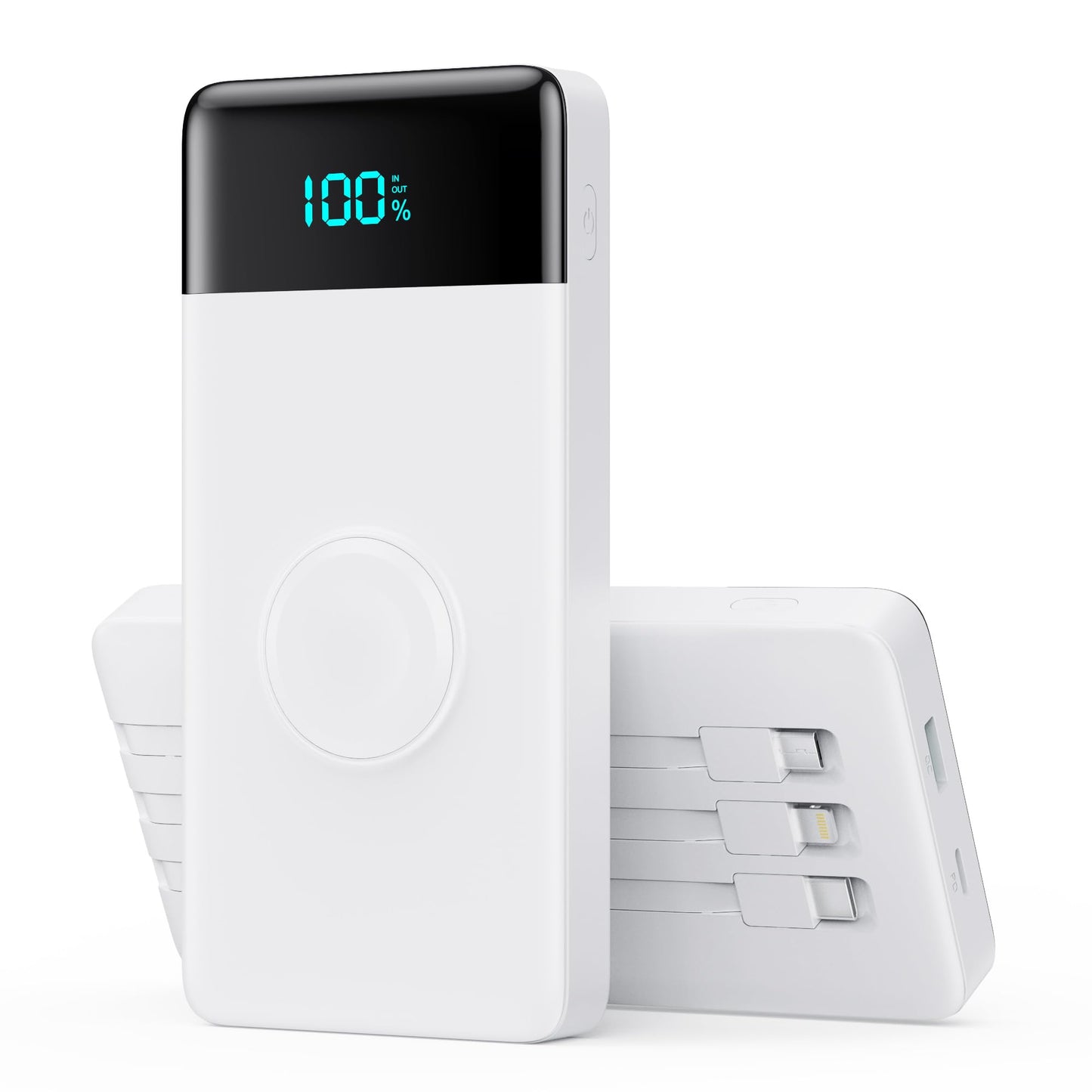 Wireless Portable Charger 40800mAh with 3 Built-in Cables,7-in-1 15W Wireless Charging Power Bank,25W PD QC 4.0 Fast Charging USB C LCD Display Battery Pack for iPhone 17/16/15/13,Samsung,Android etc