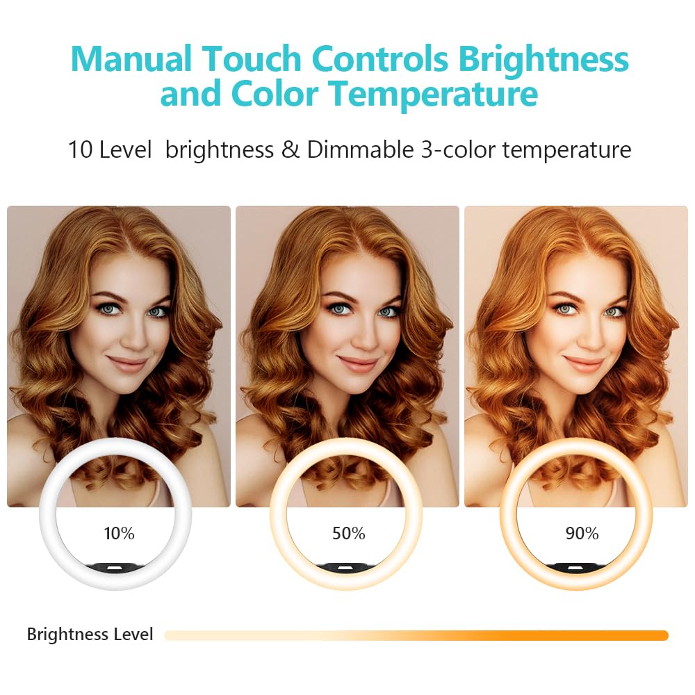 10'' Ring Light with 50'' Extendable Tripod Stand, LED Circle Lights with Phone Holder for Live Stream/Makeup/YouTube Video/TikTok, Compatible with All Phones