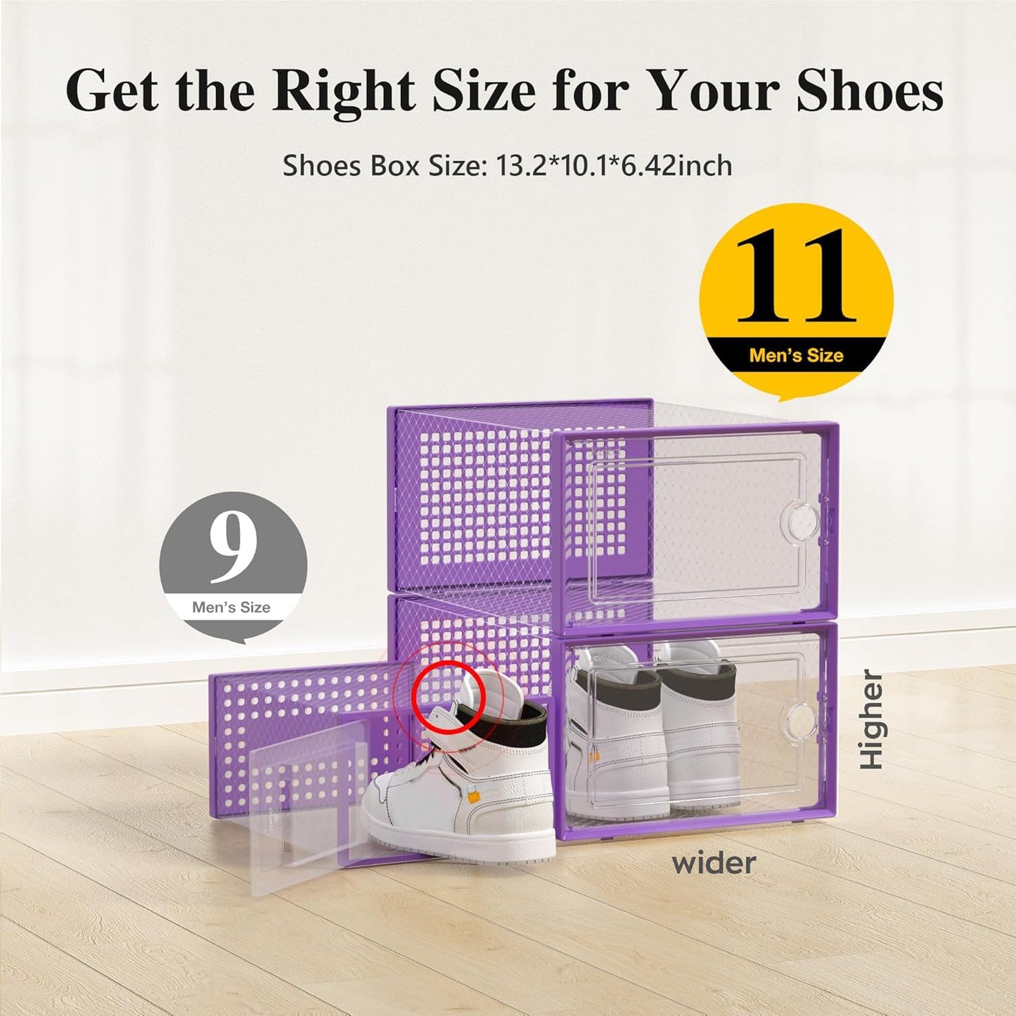 Shoe Storage Boxes Organizers Clear Plastic Stackable 12 Pack, Shoe Rack & Holder Substitute, Sneaker Containers, Toy Storage Organizer Bins for Entryway, Closet, Under Bed, Black