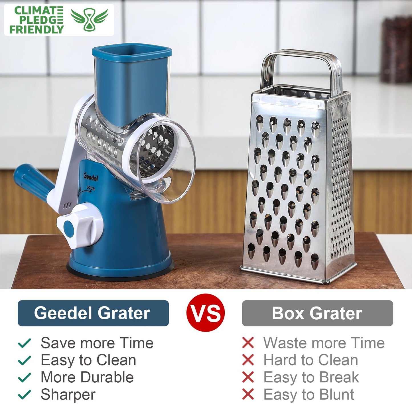 Rotary Cheese Grater, Kitchen Mandoline Vegetable Slicer with 3 Interchangeable Blades, Easy to Clean Grater for Fruit, Vegetables, Nuts