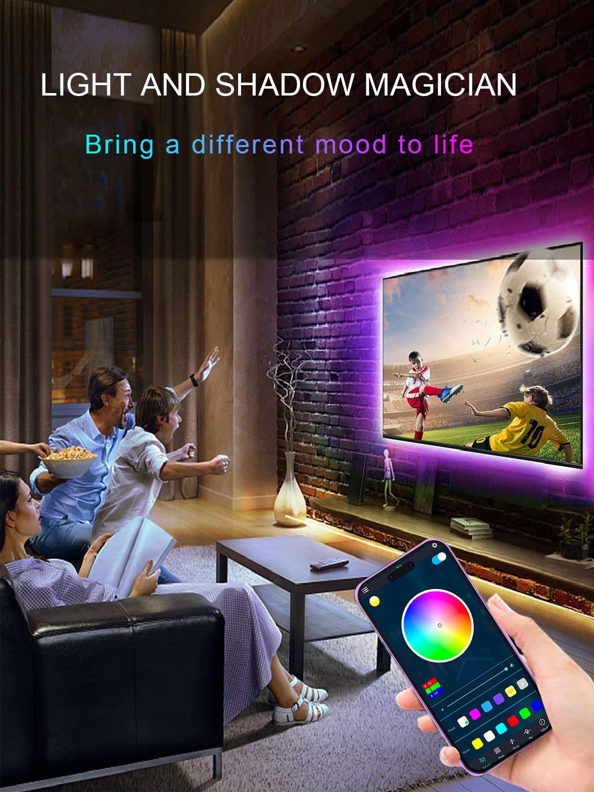 TV Backlights, 13.1FT LED Lights for 32-65 Inch TV, RGB TV LED Lights Behind, Music Sync Bluetooth APP and Remote Control TV LED Strip Lights USB Powered for Gaming/Bedroom