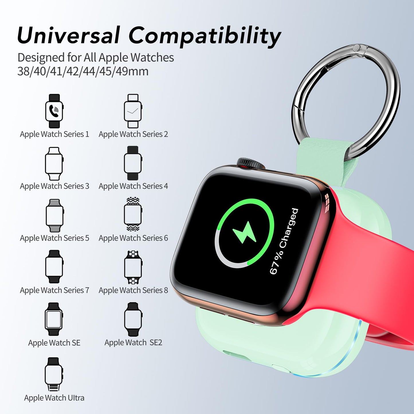 Portable Charger for Apple Watch,Wireless Magnetic iWatch Charger 1200mAh Power Bank Travel Keychain Accessories Smart Chargers for Apple Watch Series 11/10/9/8/7/6/SE/5/4/3/2/1/UItra/UItra 2