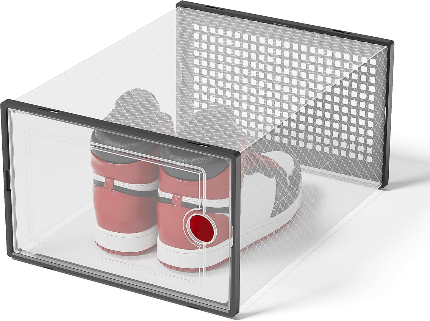 Shoe Storage Boxes Organizers Clear Plastic Stackable 12 Pack, Shoe Rack & Holder Substitute, Sneaker Containers, Toy Storage Organizer Bins for Entryway, Closet, Under Bed, Black