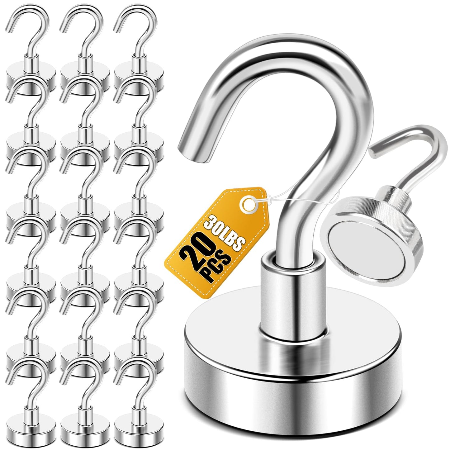 Magnetic Hooks, 30lbs+ Magnet Hook 2025 Cruise Cabin Ship Essentials Heavy Duty Strong Magnets Refrigerator Fridge Hanging for Classroom Beach Vacation Kitchen Grills Home 20 Pack (Silver)