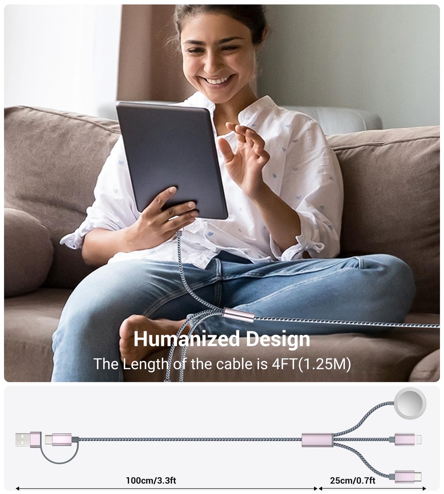 Travel Essentials,3 in 2 USB C Cable for Apple Watch Charger/iPhone 17 Charger/Lightning,Multi Charging Cable Cord,Vacation Camping Essentials,Portable Designed for iWatch &iPhone 16-12-4FT