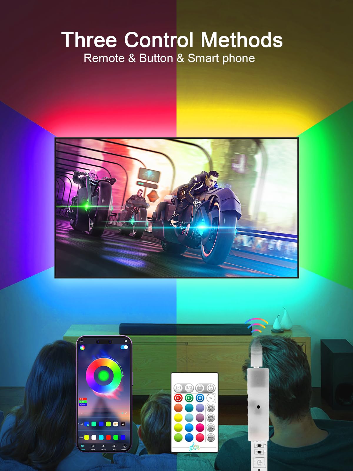 TV Backlights, 13.1FT LED Lights for 32-65 Inch TV, RGB TV LED Lights Behind, Music Sync Bluetooth APP and Remote Control TV LED Strip Lights USB Powered for Gaming/Bedroom