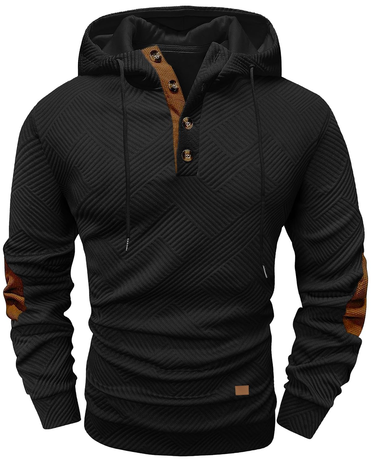 Men's Hoodies Pullover Casual Long Sleeve Stand Collar Button Pullover Sweatshirts Color Block Pullover Black L