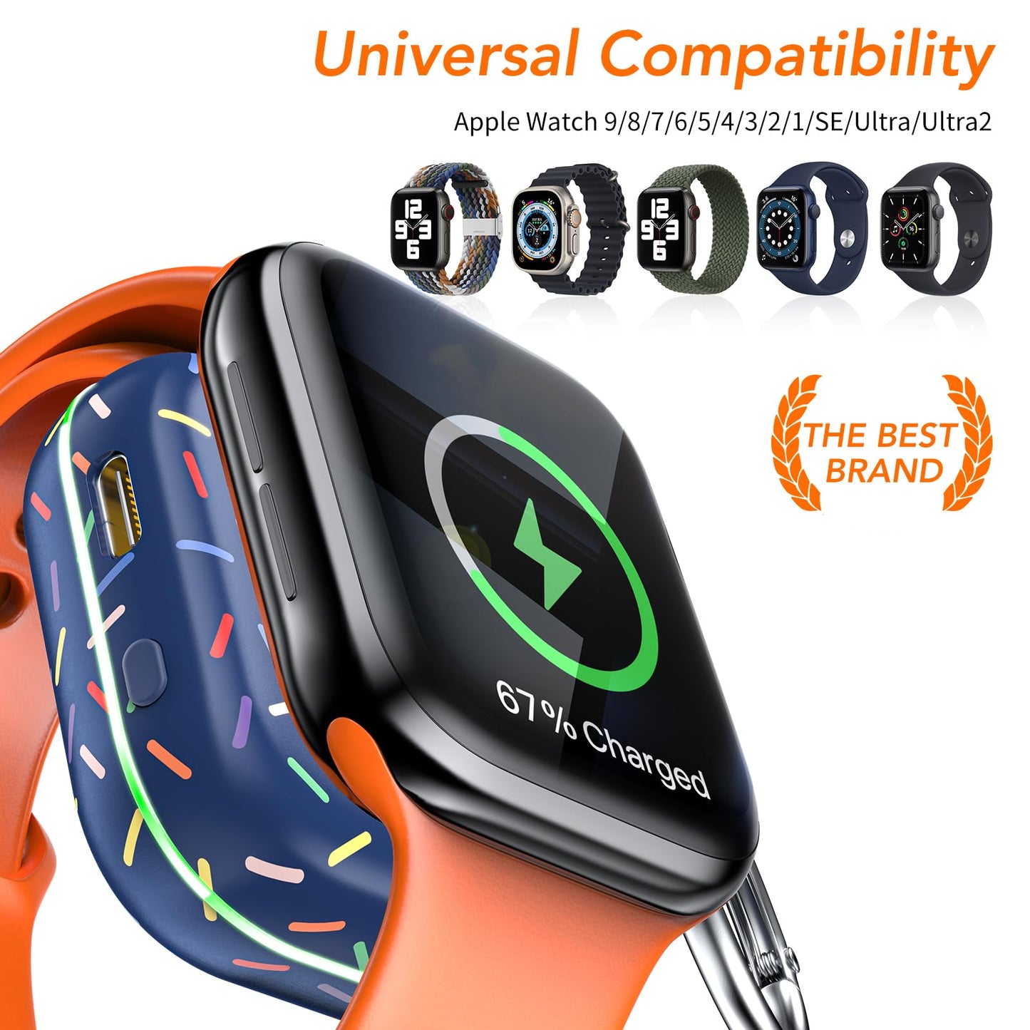 Portable Charger for Apple Watch,Wireless Magnetic iWatch Charger 1200mAh Power Bank Travel Keychain Accessories Smart Chargers for Apple Watch Series 11/10/9/8/7/6/SE/5/4/3/2/1/UItra/UItra 2