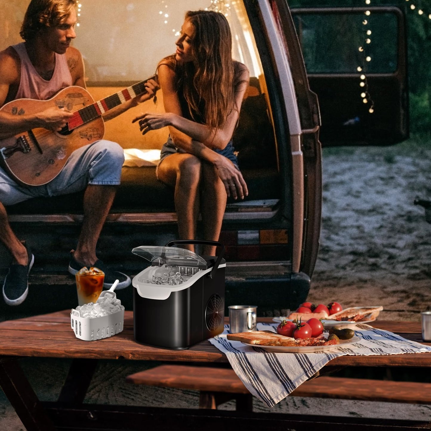 Countertop Ice Maker Machine, 8 Ice Cubes in 6 mins, 26lb/Day Ice with 2 Sizes- Portable Mini, Energy Saving & Basket/Scoop for Home/Party/Travel/Camping/Bar,Black