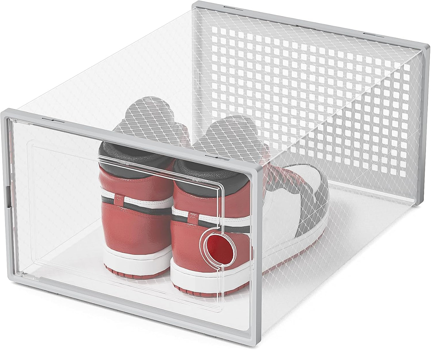 Shoe Storage Boxes Organizers Clear Plastic Stackable 12 Pack, Shoe Rack & Holder Substitute, Sneaker Containers, Toy Storage Organizer Bins for Entryway, Closet, Under Bed, Black