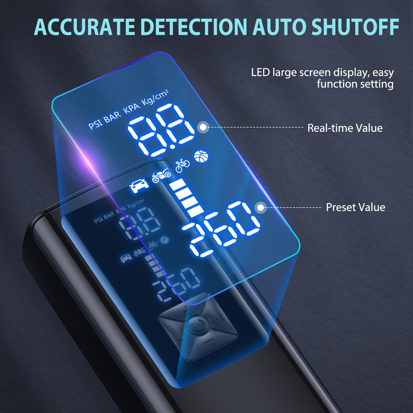 Tire Inflator Portable Air Compressor, 2X Faster Inflation Portable Air Pump with Digital Pressure Gauge & LED Light, 150PSI Tire Pump for Car, Motorcycle, Bicycle, Ball and More