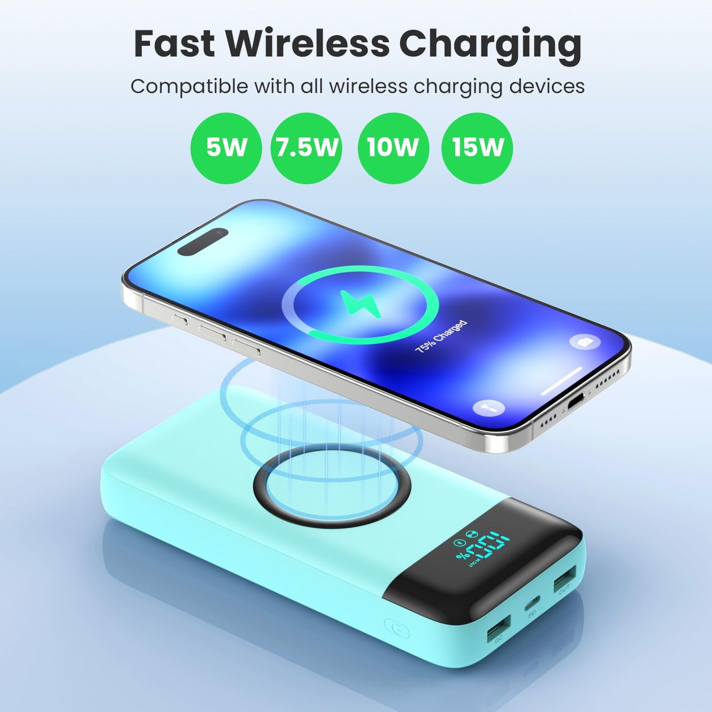 Wireless Portable Charger 40800mAh with 3 Built-in Cables,7-in-1 15W Wireless Charging Power Bank,25W PD QC 4.0 Fast Charging USB C LCD Display Battery Pack for iPhone 17/16/15/13,Samsung,Android etc