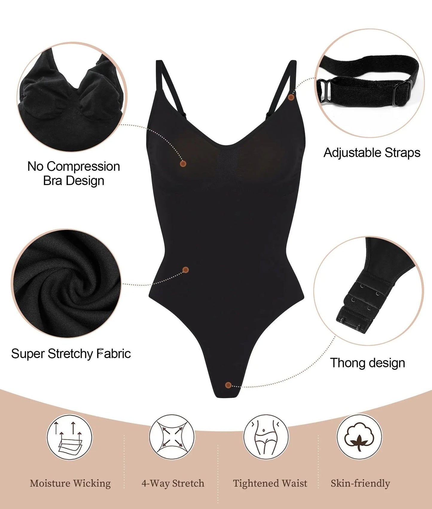 Women's Shapewear Bodysuit Tummy Control Body Shaper Seamless Sculpting Snatched Waist Body Suit,SZ5218-2-Black-L/XL