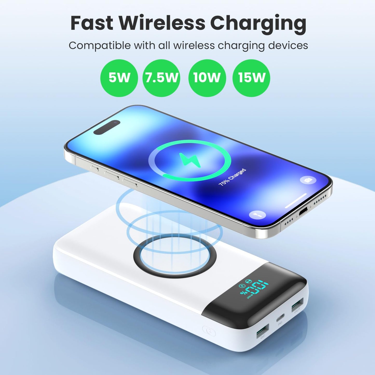 Wireless Portable Charger 40800mAh with 3 Built-in Cables,7-in-1 15W Wireless Charging Power Bank,25W PD QC 4.0 Fast Charging USB C LCD Display Battery Pack for iPhone 17/16/15/13,Samsung,Android etc