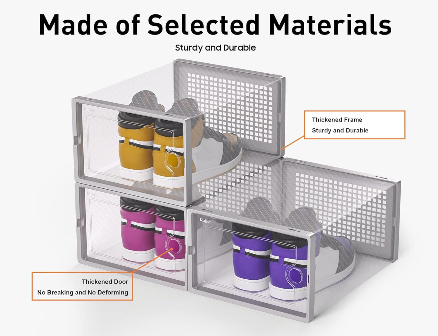 Shoe Storage Boxes Organizers Clear Plastic Stackable 12 Pack, Shoe Rack & Holder Substitute, Sneaker Containers, Toy Storage Organizer Bins for Entryway, Closet, Under Bed, Black