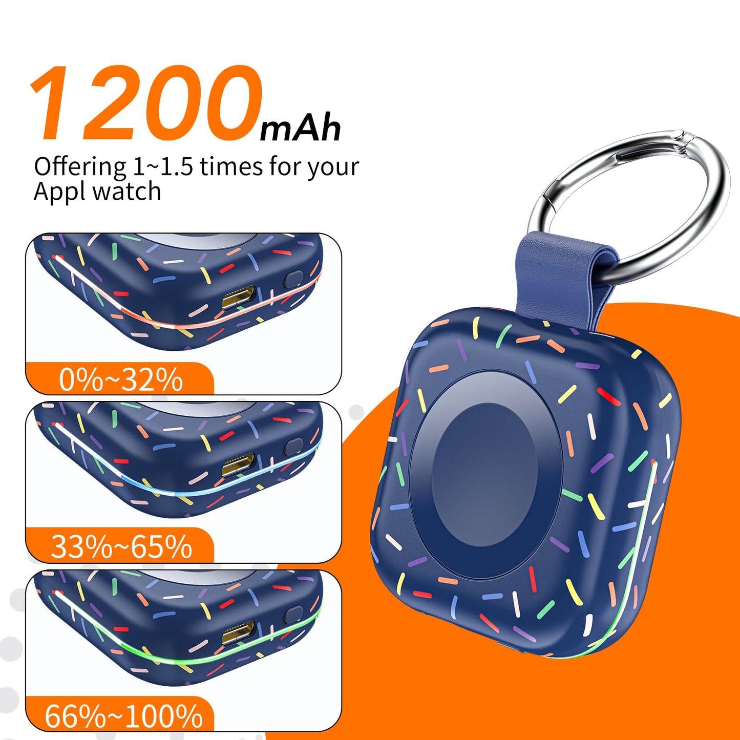 Portable Charger for Apple Watch,Wireless Magnetic iWatch Charger 1200mAh Power Bank Travel Keychain Accessories Smart Chargers for Apple Watch Series 11/10/9/8/7/6/SE/5/4/3/2/1/UItra/UItra 2