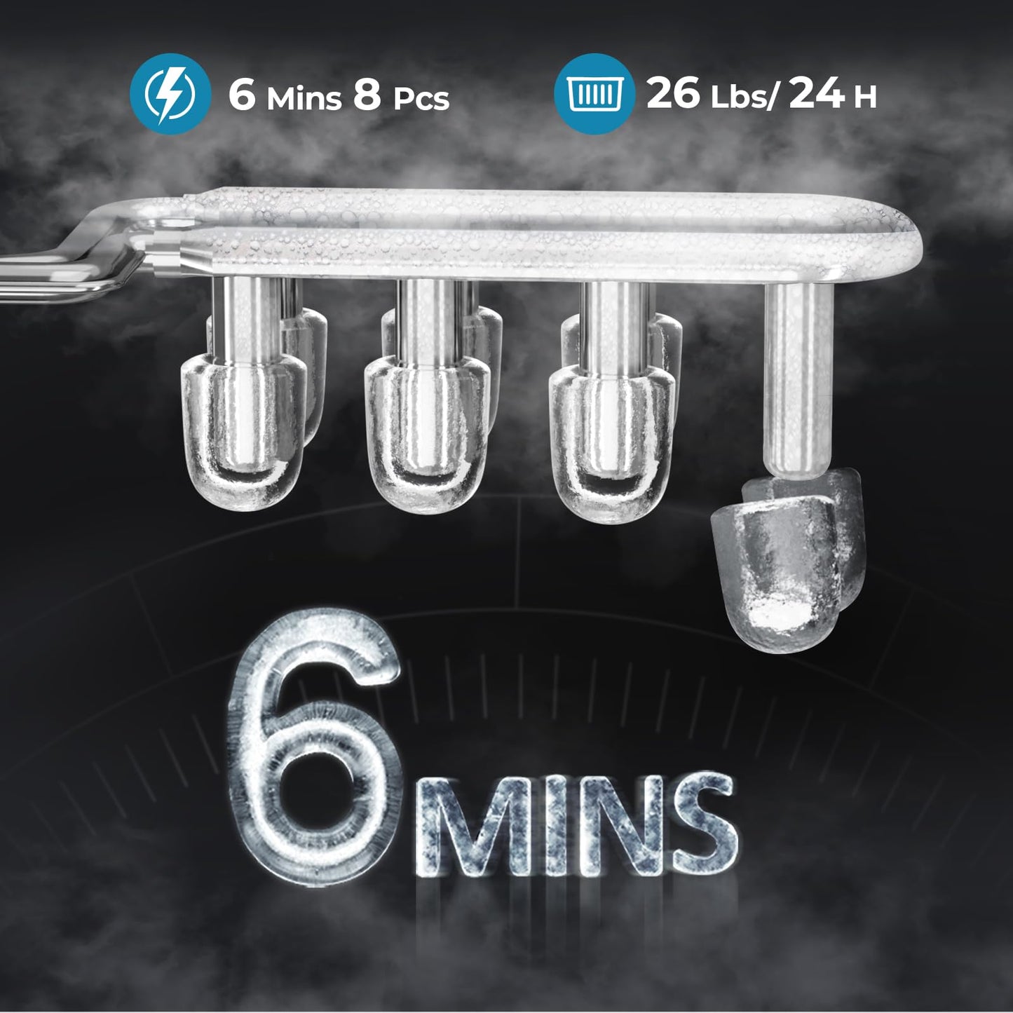 Countertop Ice Maker Machine, 8 Ice Cubes in 6 mins, 26lb/Day Ice with 2 Sizes- Portable Mini, Energy Saving & Basket/Scoop for Home/Party/Travel/Camping/Bar,Black