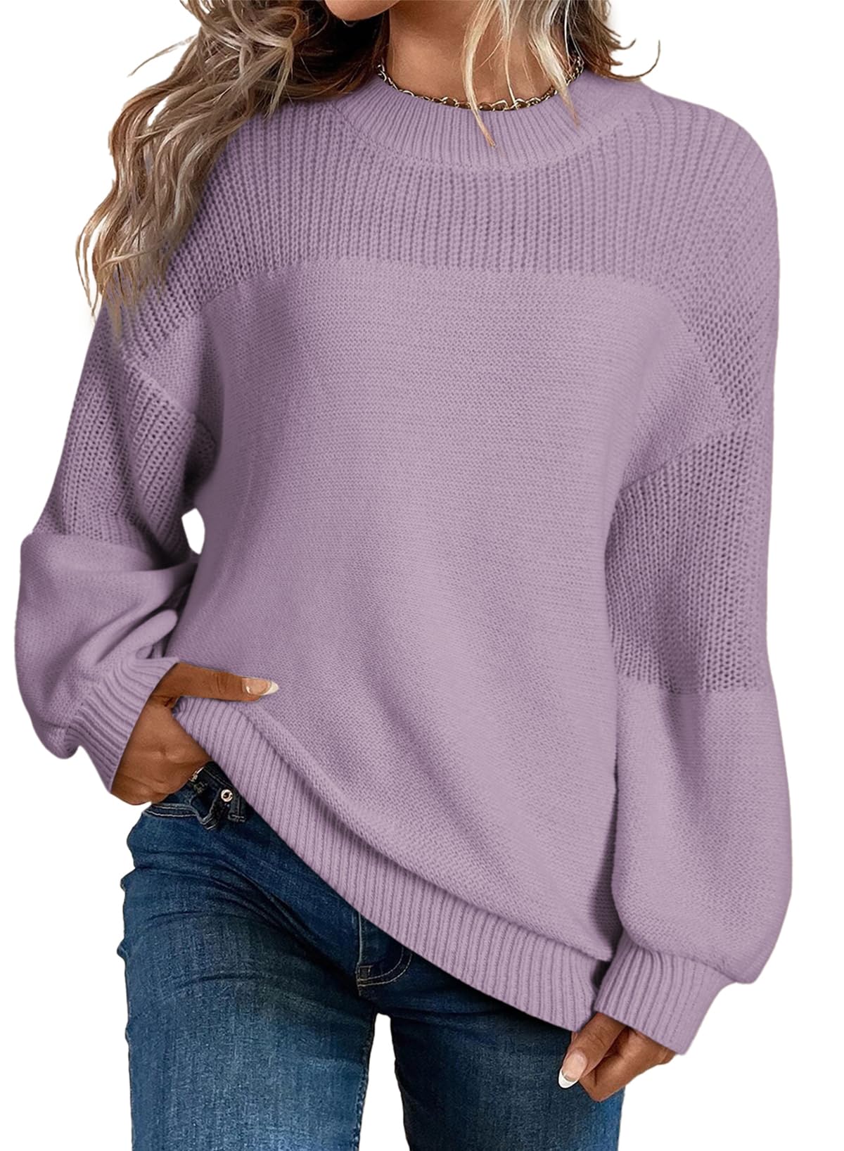 Womens Long Sleeve Knit Sweater Casual Solid Color Crew Neck Fall Sweaters for Women Trendy 2025 Outfits Chocolate Brown Fall Clothes Clothing Winter Oversized Pullover Top Jumper Medium