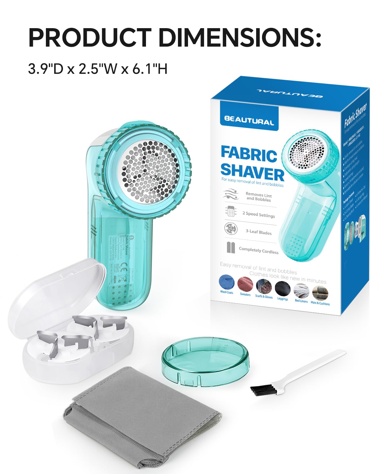 Fabric Shaver and Lint Remover, Sweater Defuzzer with 2-Speeds, 2 Replaceable Stainless Steel Blades, Battery Operated, Remove Clothes Fuzz, Lint Balls, Pills, Bobbles Gray