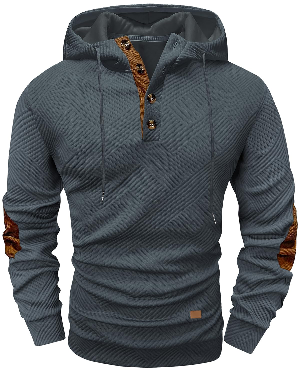 Men's Hoodies Pullover Casual Long Sleeve Stand Collar Button Pullover Sweatshirts Color Block Pullover Black L