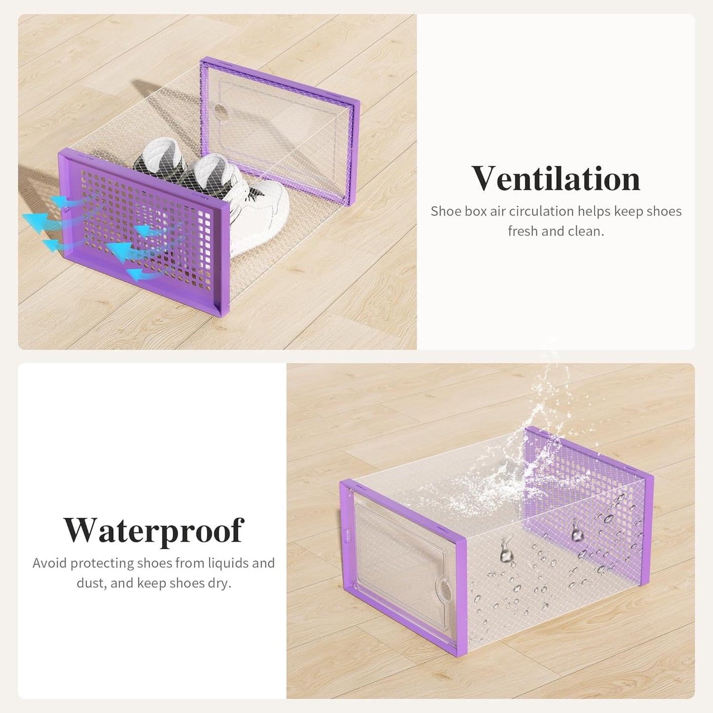 Shoe Storage Boxes Organizers Clear Plastic Stackable 12 Pack, Shoe Rack & Holder Substitute, Sneaker Containers, Toy Storage Organizer Bins for Entryway, Closet, Under Bed, Black