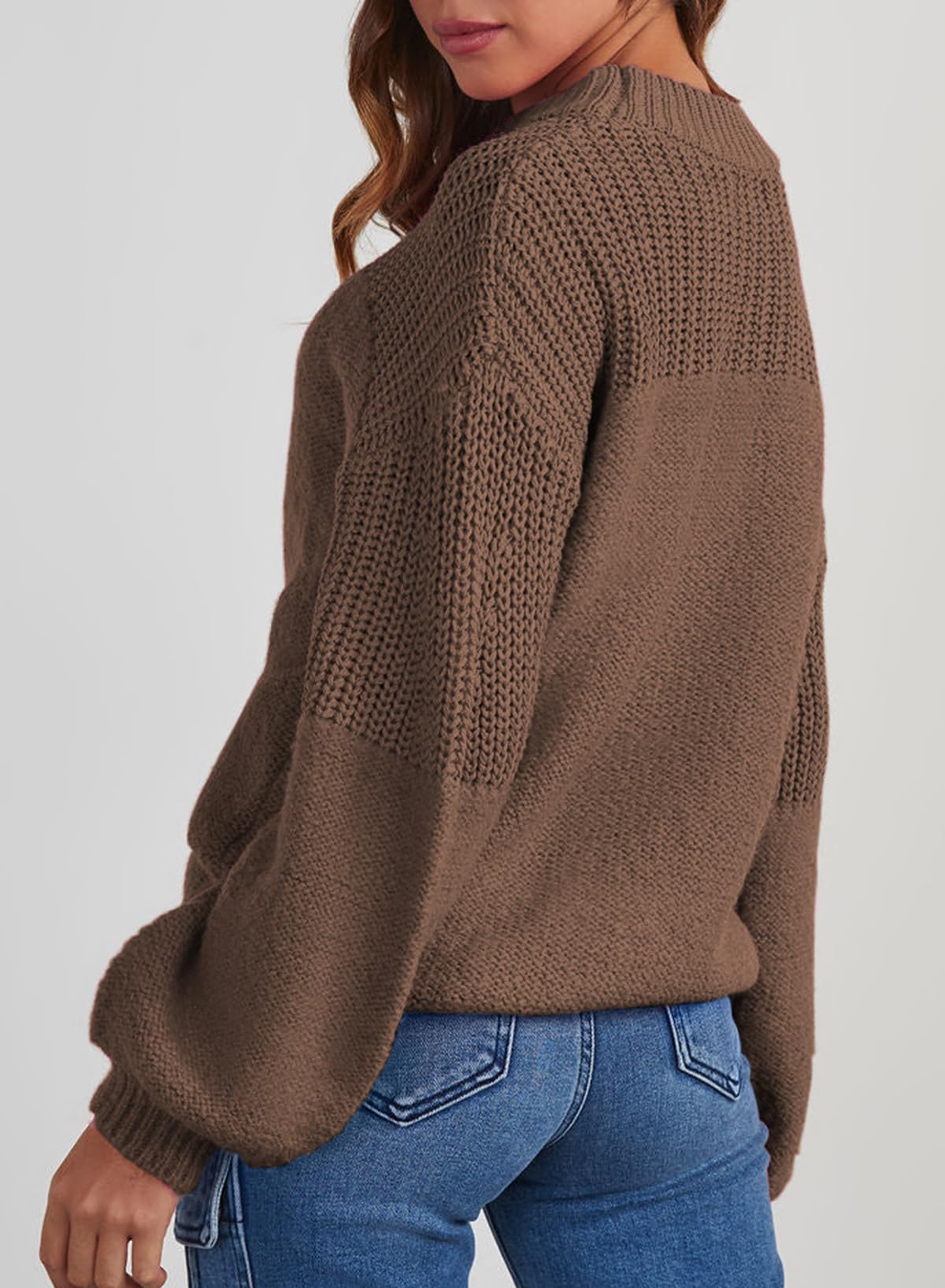 Womens Long Sleeve Knit Sweater Casual Solid Color Crew Neck Fall Sweaters for Women Trendy 2025 Outfits Chocolate Brown Fall Clothes Clothing Winter Oversized Pullover Top Jumper Medium