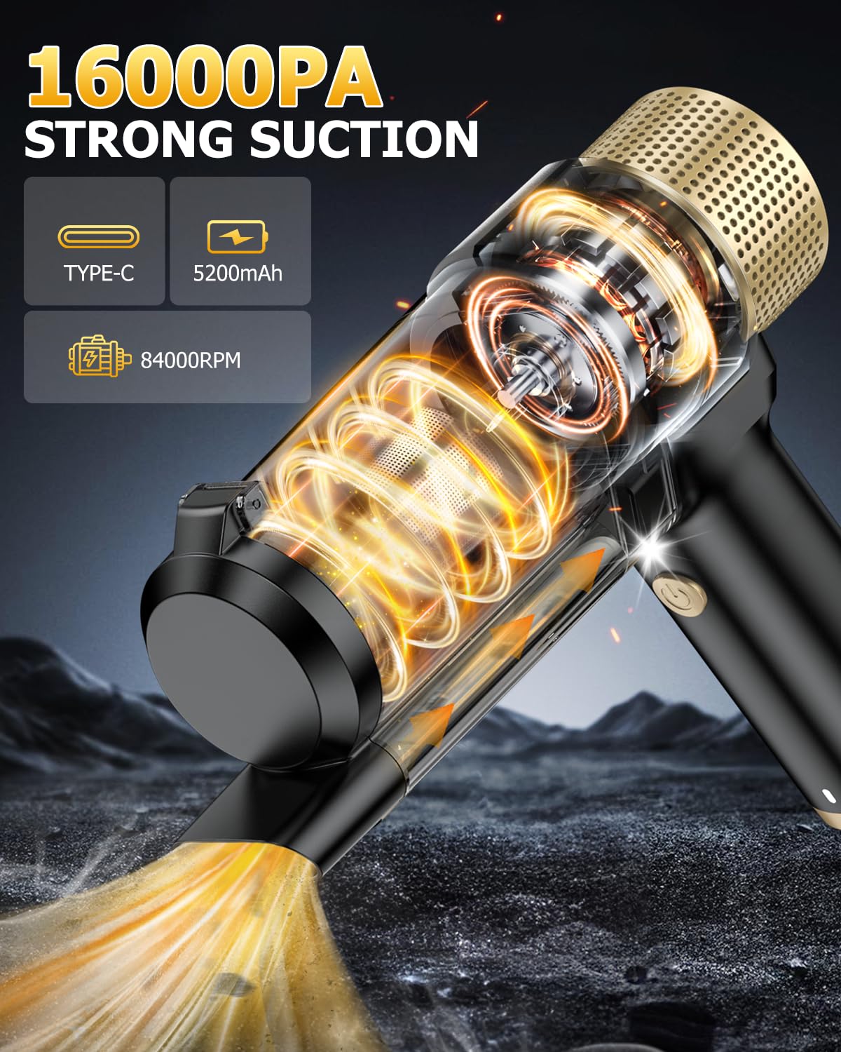 Handheld Car Vacuum Cleaner Cordless with 16000PA Powerful Suction, 4-in-1 Portable Mini Vacuum Cleaner & Air Duster with Multi-Accessories, Hand Held Vacuum Cordless Rechargeable for Car Home