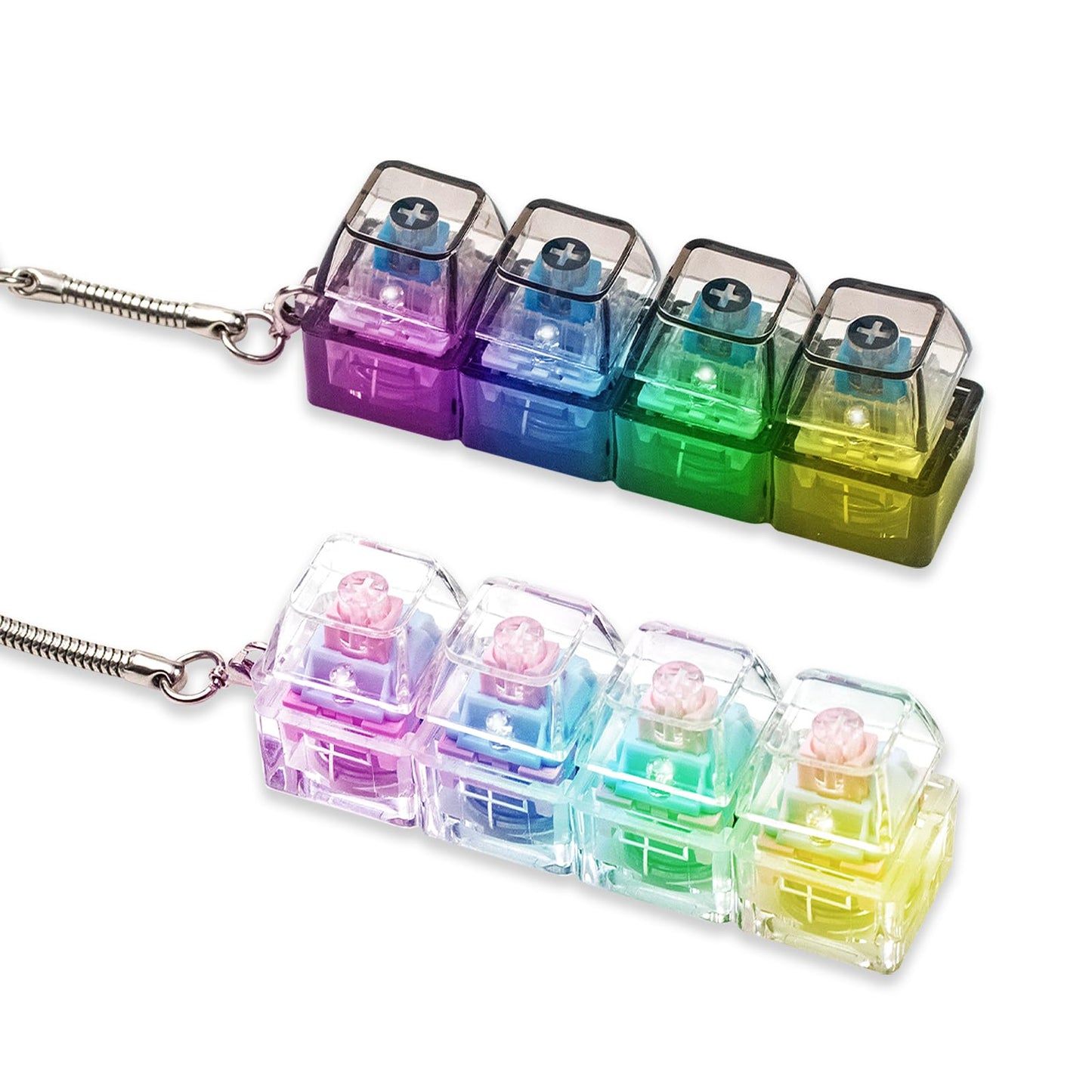 2 Pcs Keyboard Fidget Toy for Adults Fidget Keyboard Clicker Toys with LED Lights Keychain Stress Relief for Anxiety Decompression (Black and White)