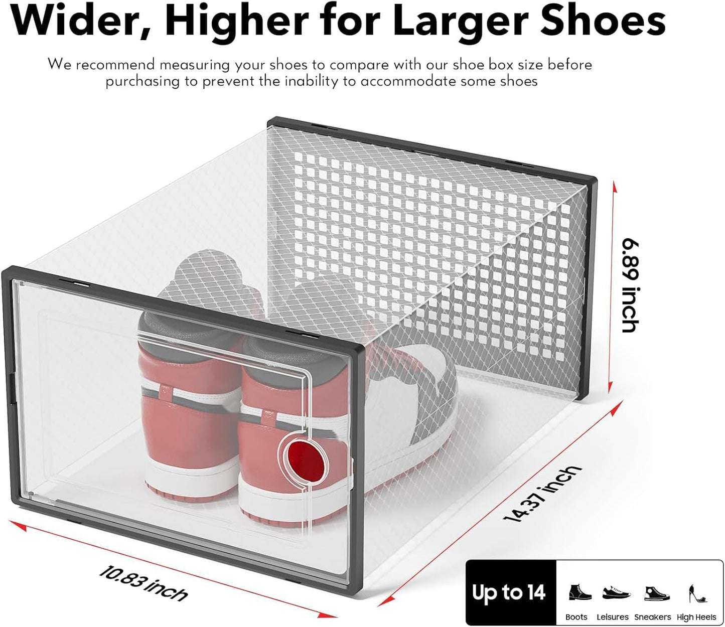 Shoe Storage Boxes Organizers Clear Plastic Stackable 12 Pack, Shoe Rack & Holder Substitute, Sneaker Containers, Toy Storage Organizer Bins for Entryway, Closet, Under Bed, Black