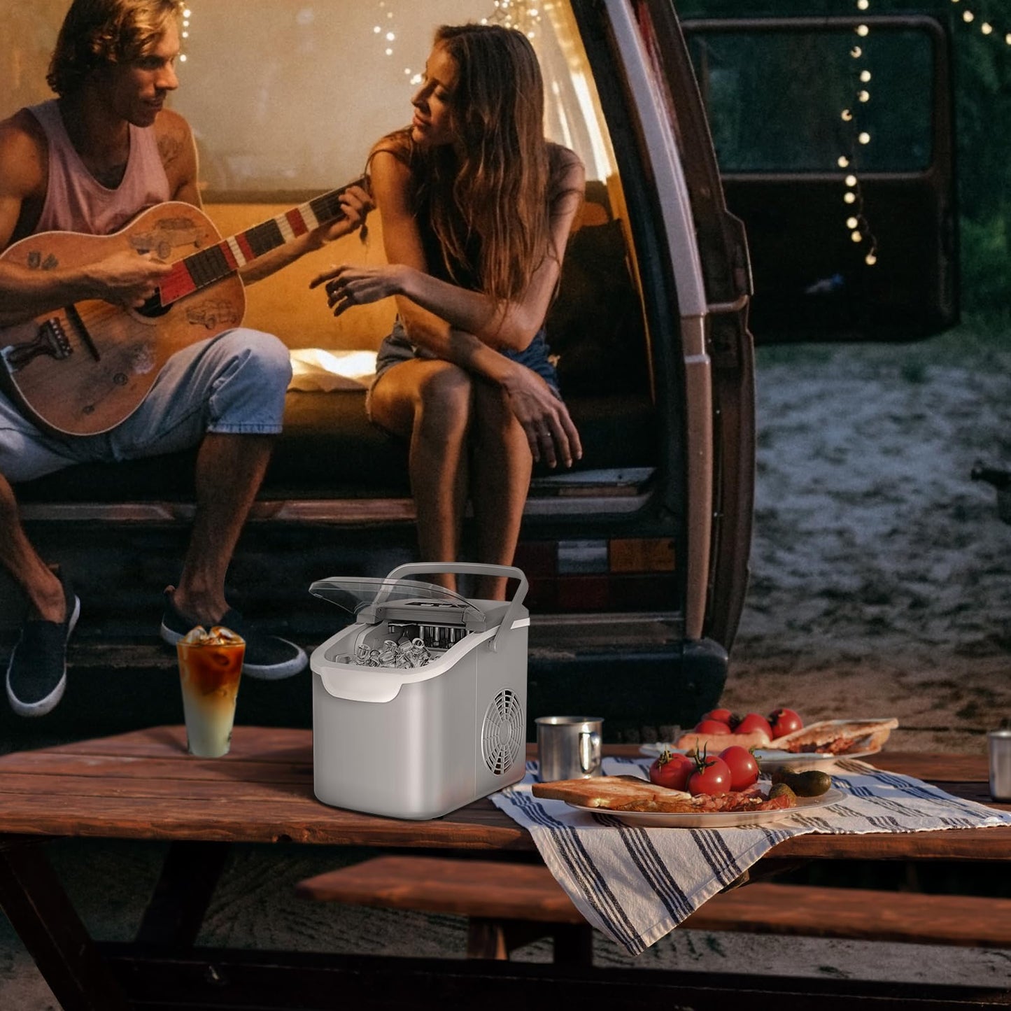 Countertop Ice Maker Machine, 8 Ice Cubes in 6 mins, 26lb/Day Ice with 2 Sizes- Portable Mini, Energy Saving & Basket/Scoop for Home/Party/Travel/Camping/Bar,Black