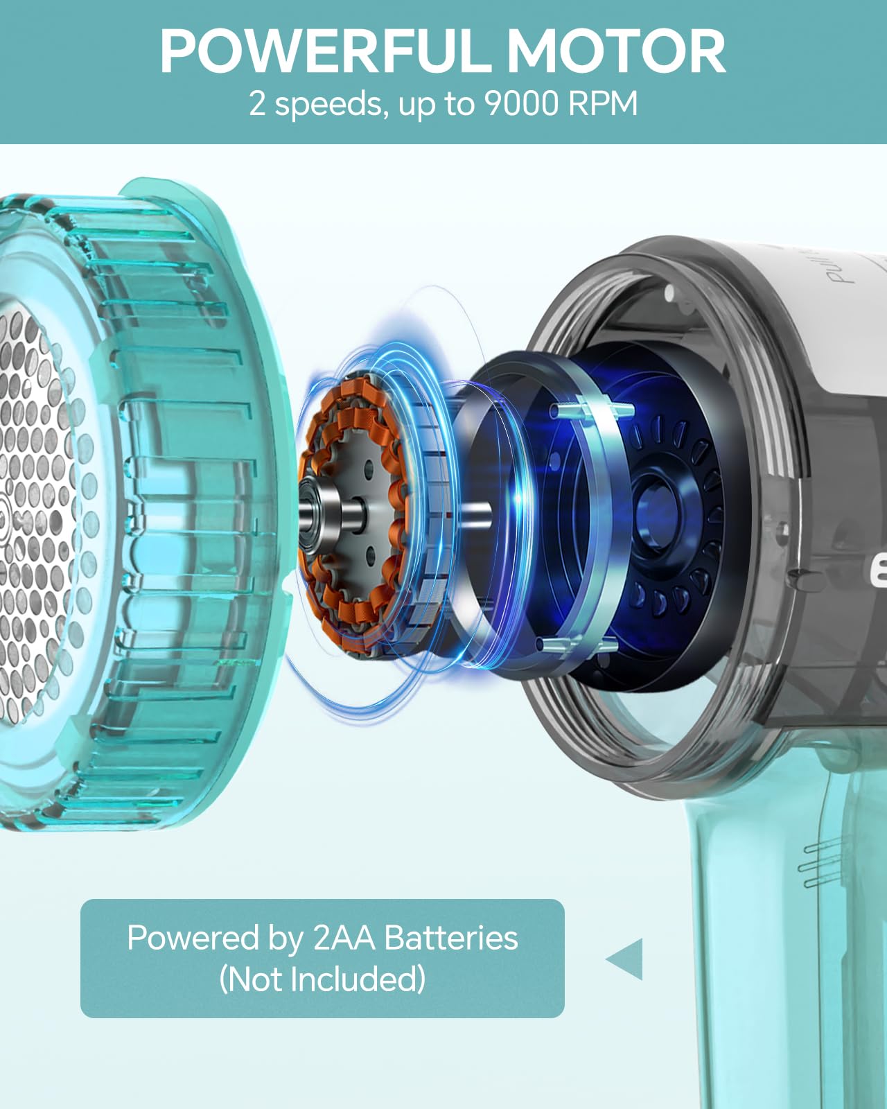 Fabric Shaver and Lint Remover, Sweater Defuzzer with 2-Speeds, 2 Replaceable Stainless Steel Blades, Battery Operated, Remove Clothes Fuzz, Lint Balls, Pills, Bobbles Gray