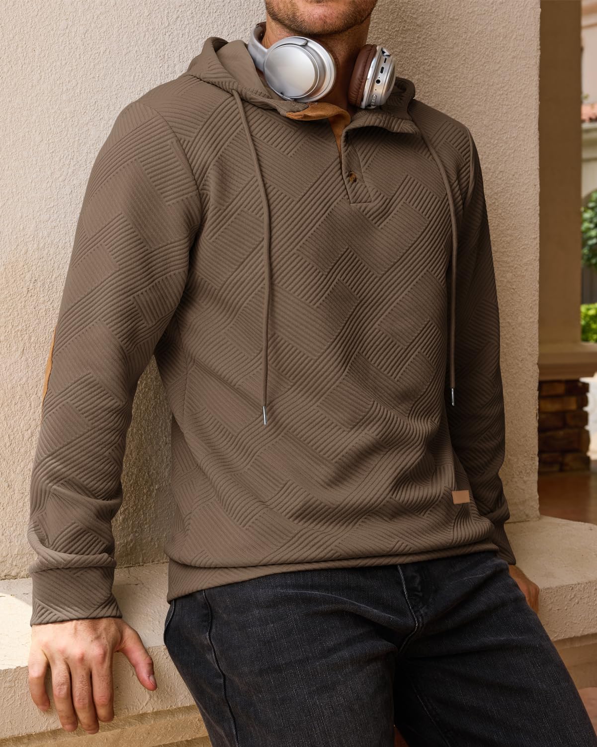 Men's Hoodies Pullover Casual Long Sleeve Stand Collar Button Pullover Sweatshirts Color Block Pullover Black L