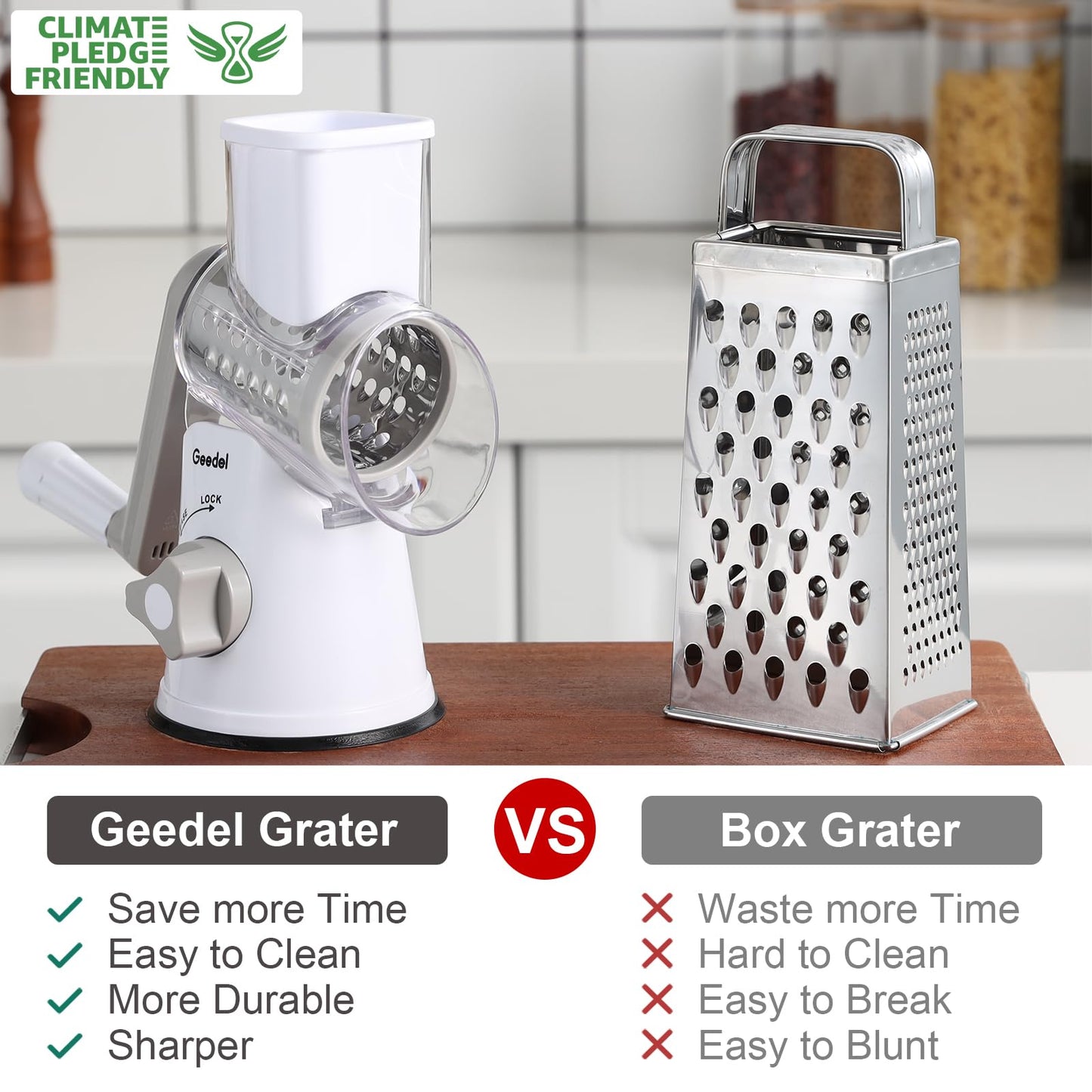 Rotary Cheese Grater, Kitchen Mandoline Vegetable Slicer with 3 Interchangeable Blades, Easy to Clean Grater for Fruit, Vegetables, Nuts
