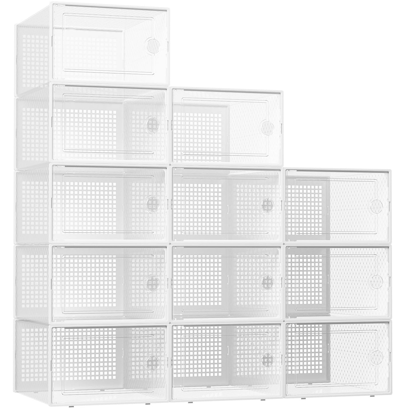 Shoe Storage Boxes Organizers Clear Plastic Stackable 12 Pack, Shoe Rack & Holder Substitute, Sneaker Containers, Toy Storage Organizer Bins for Entryway, Closet, Under Bed, Black