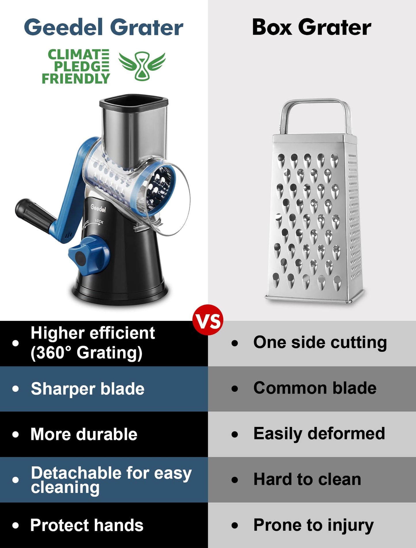 Rotary Cheese Grater, Kitchen Mandoline Vegetable Slicer with 3 Interchangeable Blades, Easy to Clean Grater for Fruit, Vegetables, Nuts