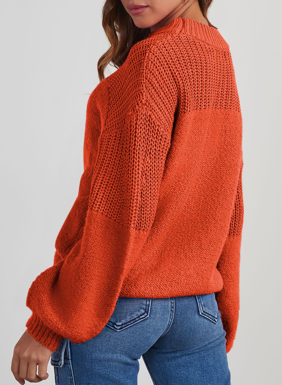 Womens Long Sleeve Knit Sweater Casual Solid Color Crew Neck Fall Sweaters for Women Trendy 2025 Outfits Chocolate Brown Fall Clothes Clothing Winter Oversized Pullover Top Jumper Medium