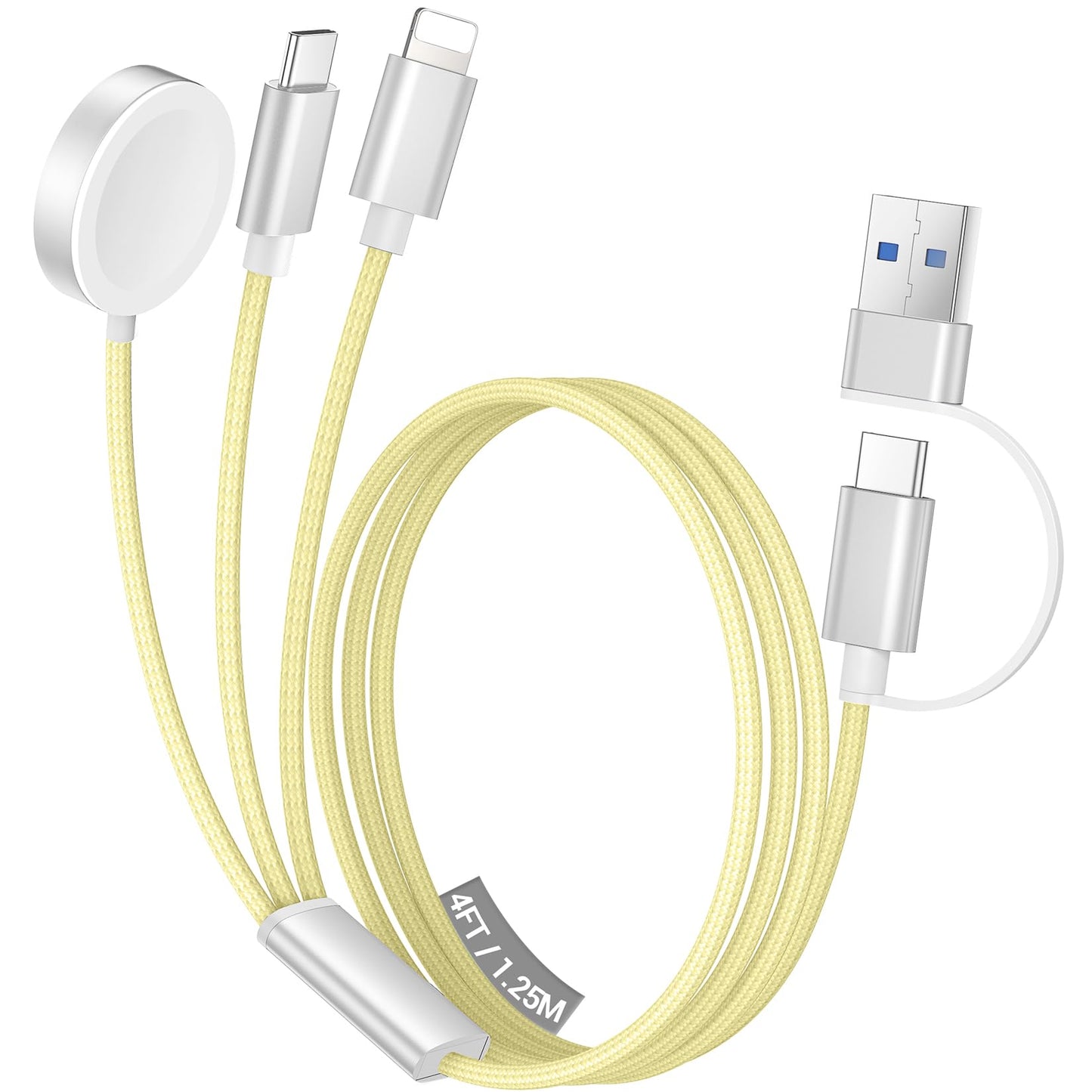 Travel Essentials,3 in 2 USB C Cable for Apple Watch Charger/iPhone 17 Charger/Lightning,Multi Charging Cable Cord,Vacation Camping Essentials,Portable Designed for iWatch &iPhone 16-12-4FT