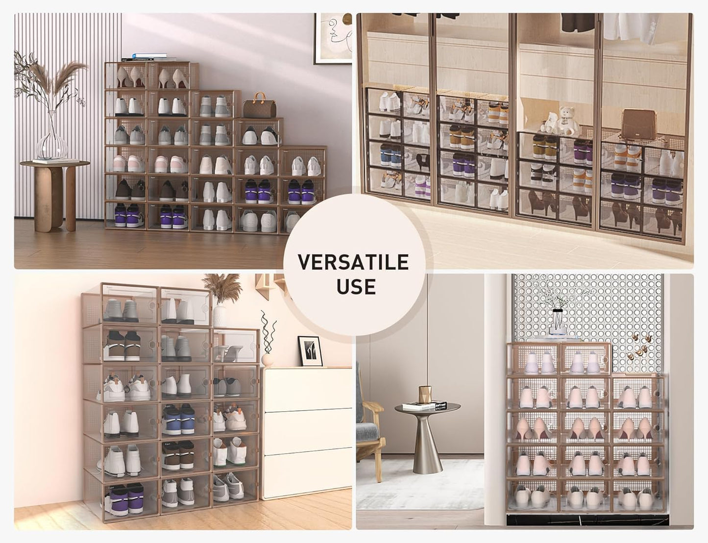 Shoe Storage Boxes Organizers Clear Plastic Stackable 12 Pack, Shoe Rack & Holder Substitute, Sneaker Containers, Toy Storage Organizer Bins for Entryway, Closet, Under Bed, Black