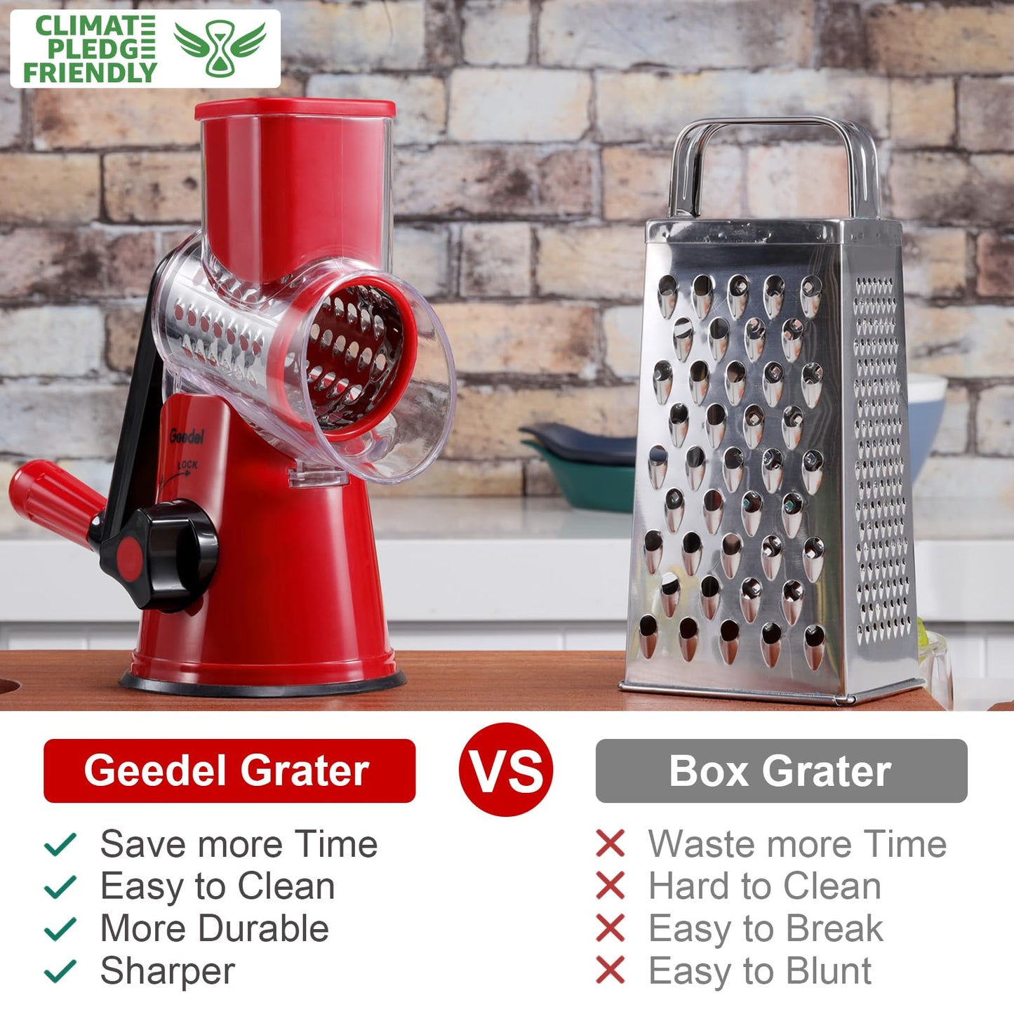 Rotary Cheese Grater, Kitchen Mandoline Vegetable Slicer with 3 Interchangeable Blades, Easy to Clean Grater for Fruit, Vegetables, Nuts