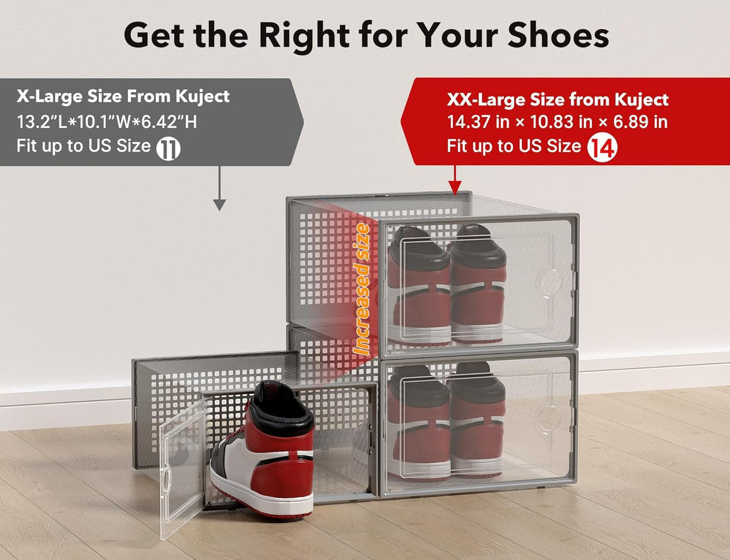 Shoe Storage Boxes Organizers Clear Plastic Stackable 12 Pack, Shoe Rack & Holder Substitute, Sneaker Containers, Toy Storage Organizer Bins for Entryway, Closet, Under Bed, Black